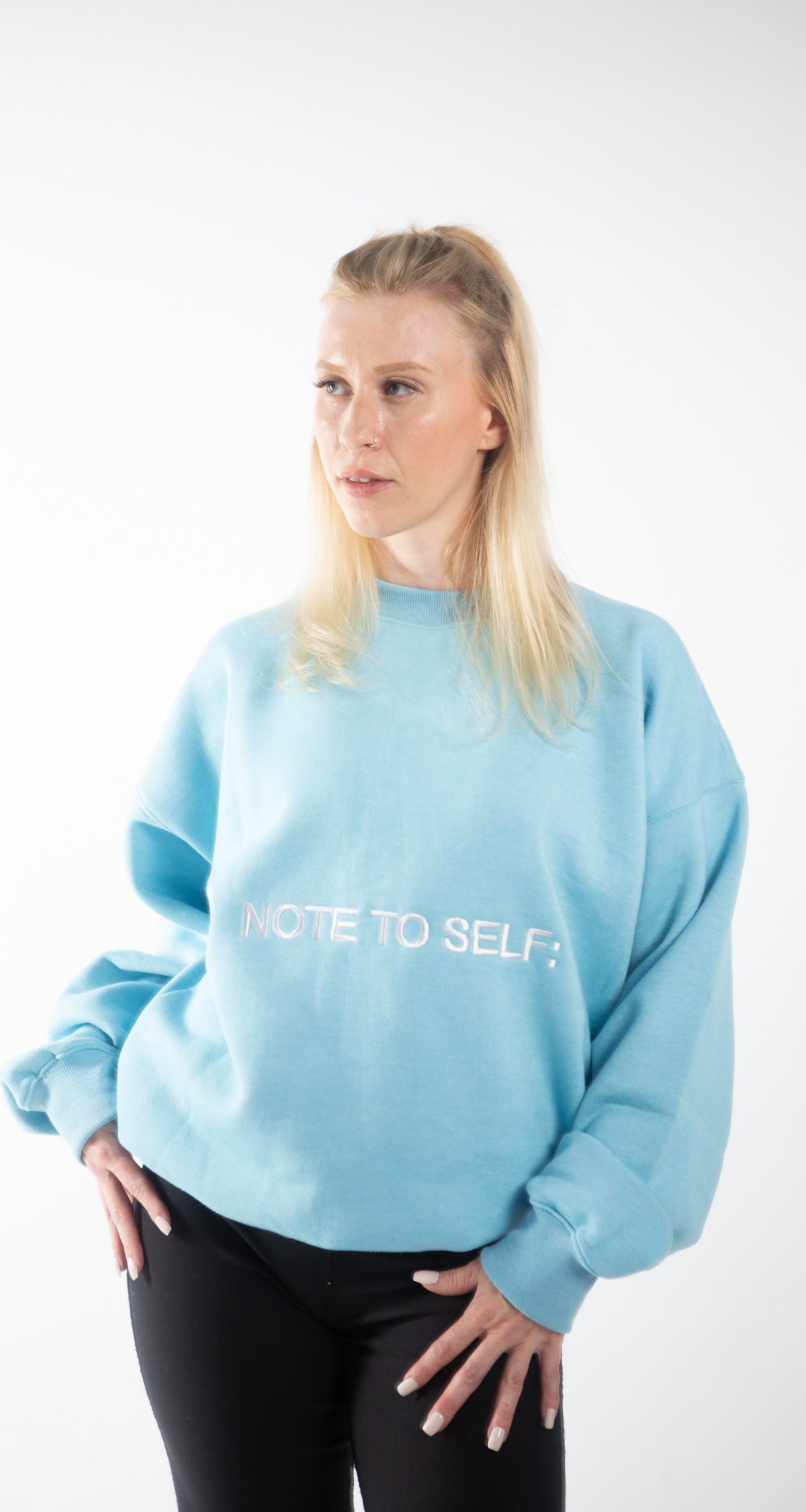 "Note To Self:" Oversized Crew Neck in Blue