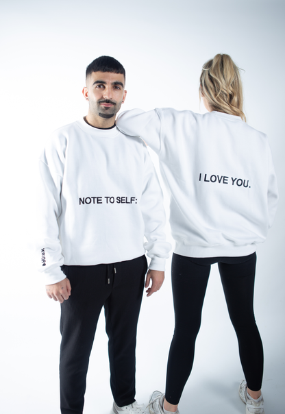 "Note To Self:" Oversized Crew Neck in White