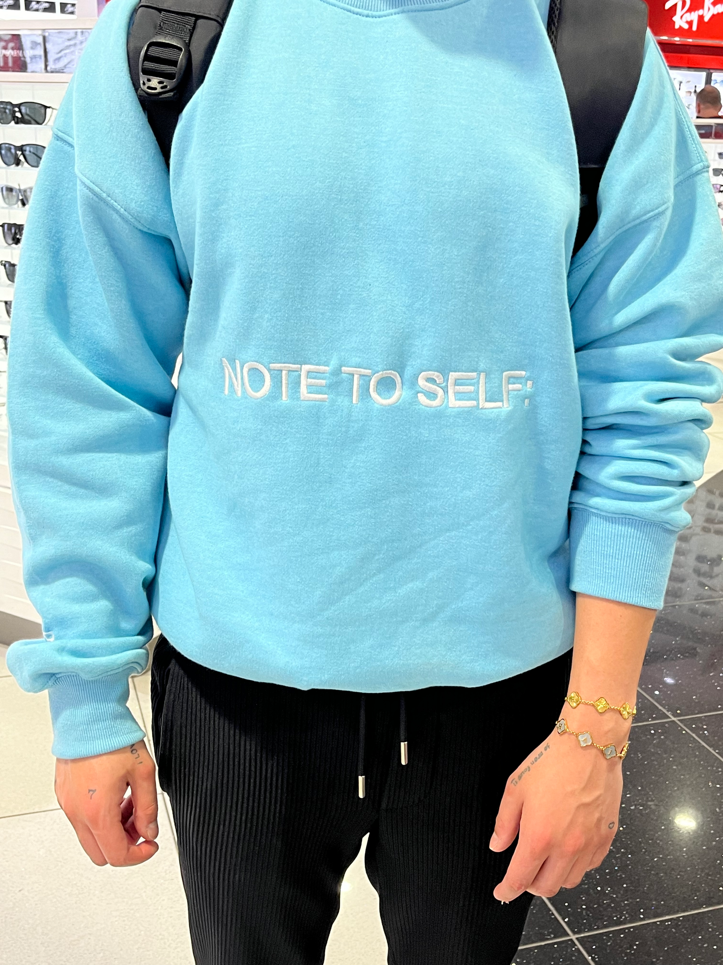 "Note To Self:" Oversized Crew Neck in Blue